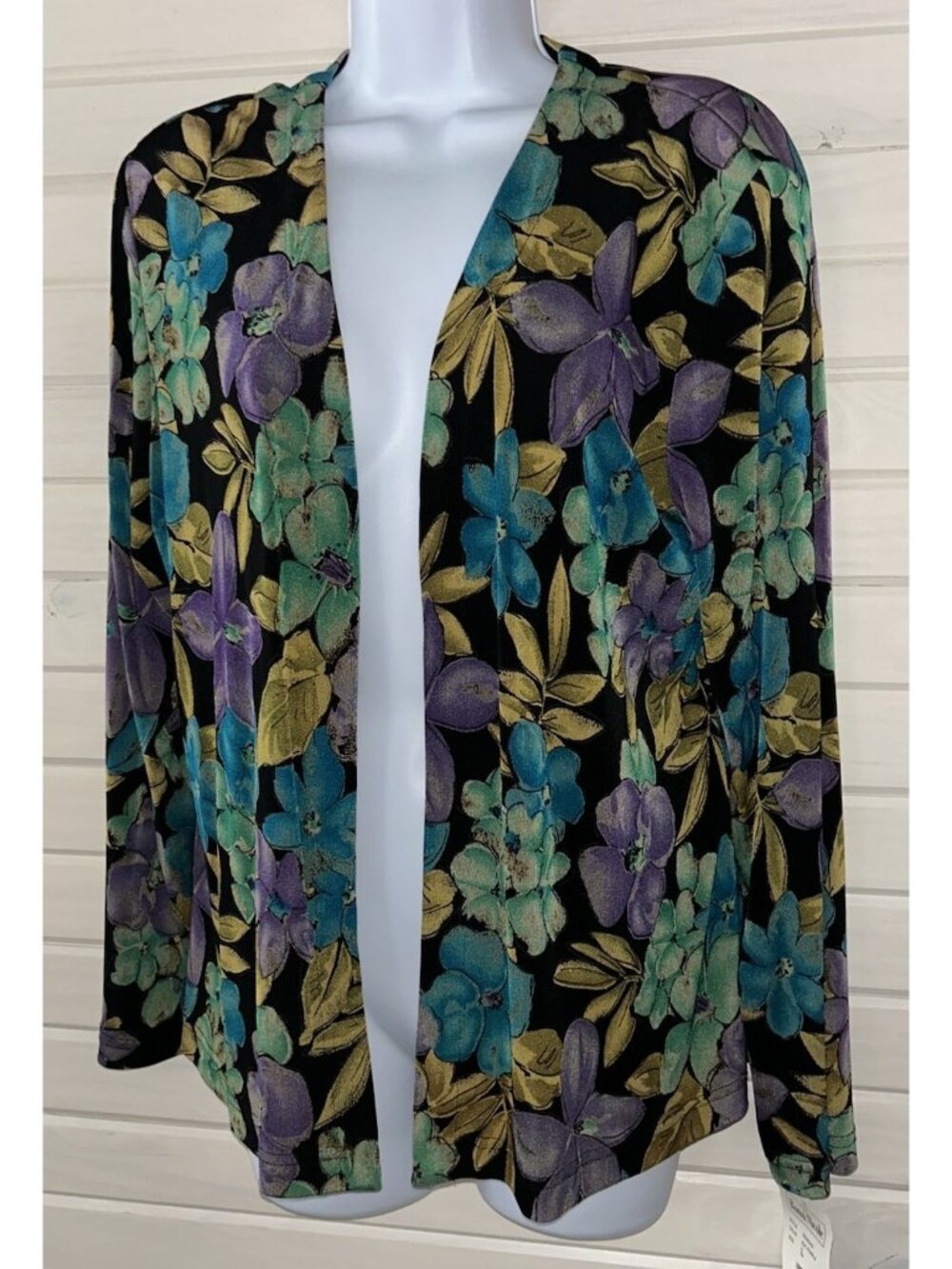 VTG NWT Ronni Nicole Sz LARGE Tropical Floral Open Front Jacket Cardigan TRAVEL - Picture 1 of 11